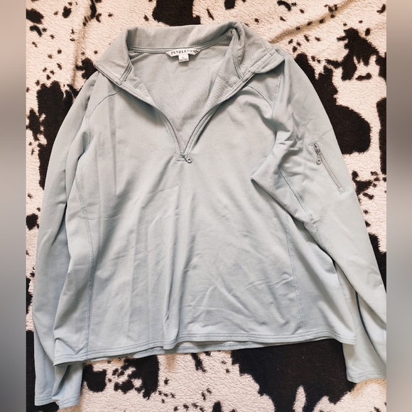 Pendleton Sweaters - "PENDLETON" WOMEN'S THREE QUATER ZIP UP - ICY BLUE
